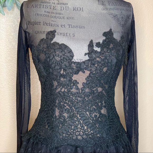 Tadashi ~ Vintage Black Lace and Tulle Dress - Picture 2 of 12